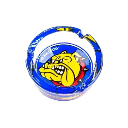 Glass ashtray with full colour design from The Bulldog in blue gift box