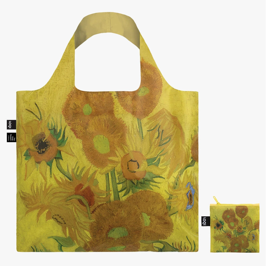 Foldable shopping bag with sunflower design on a white background