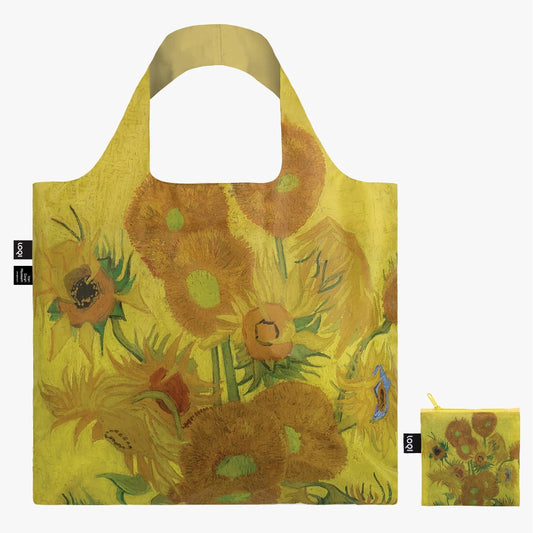 Foldable shopping bag with sunflower design on a white background