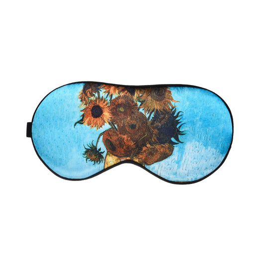 Van Gogh Sunflowers sleep eye mask with blue background