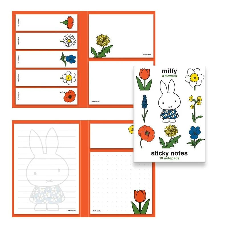 Set of Miffy-themed sticky notes with illustrations on a white background